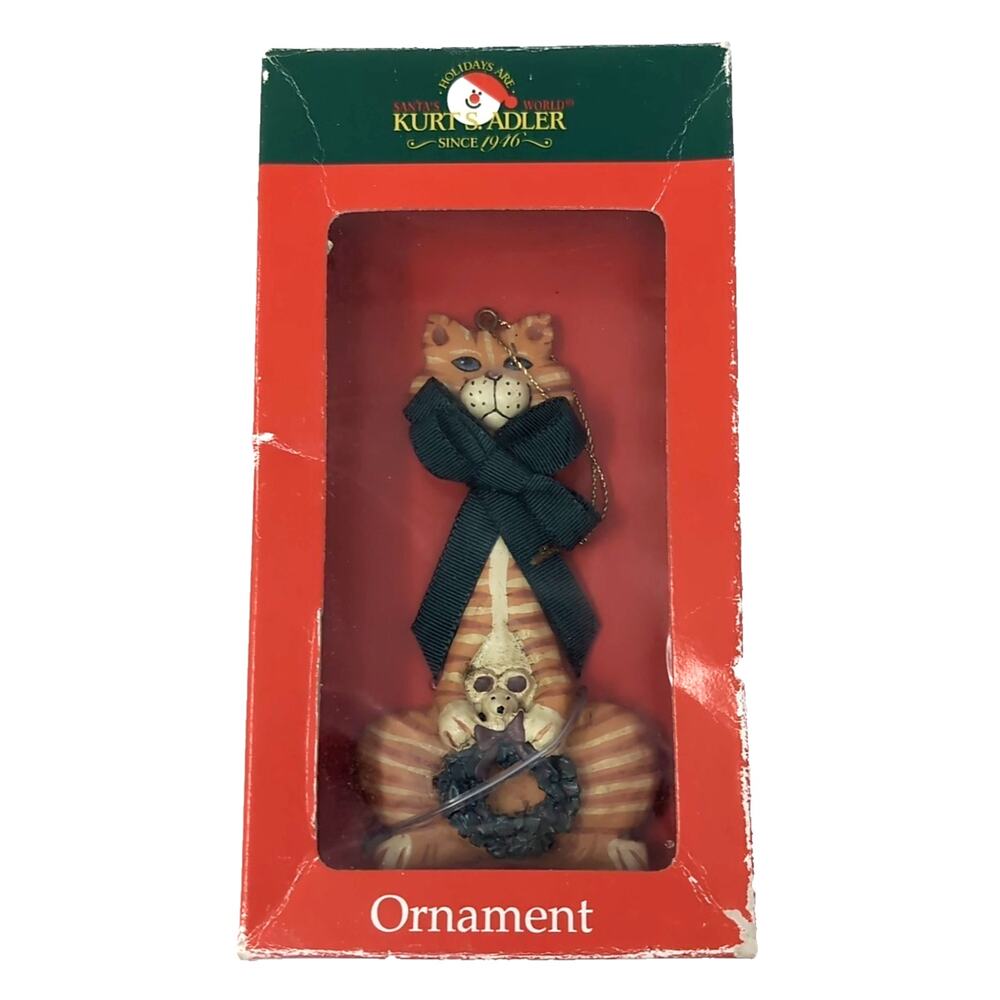 Kurt S Adler Santa’s World Orange Cat Mouse Ornament Resin 4.5 in tall‎ 241382